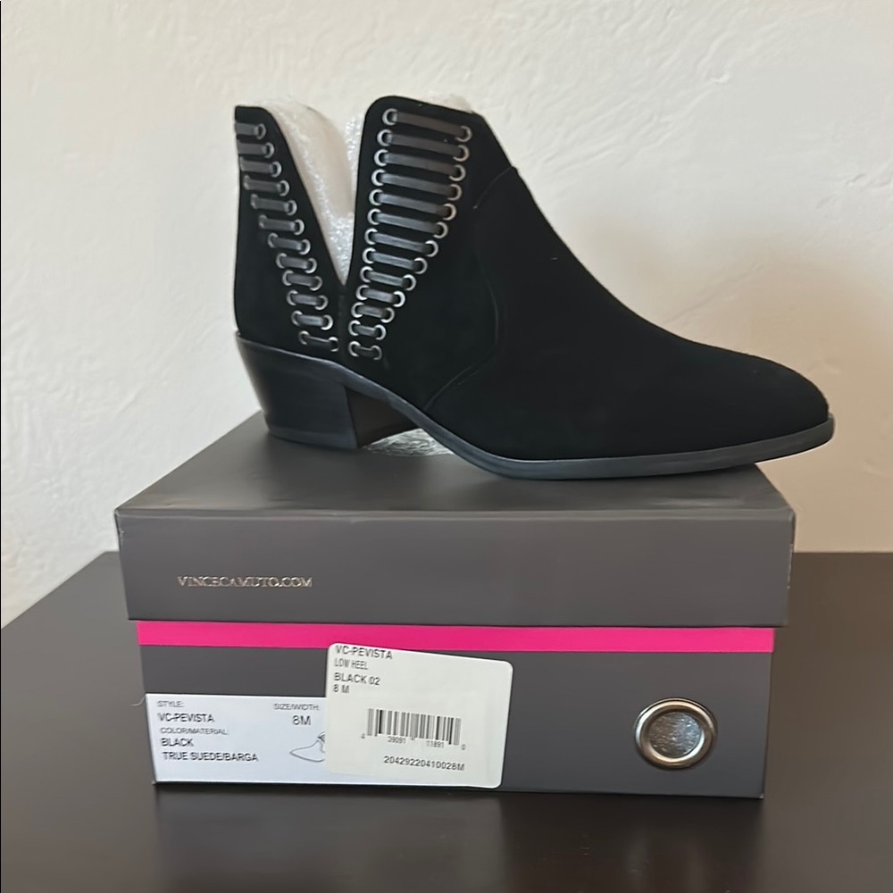 Vince Camuto Black Ankle Booties with V-Cut Details